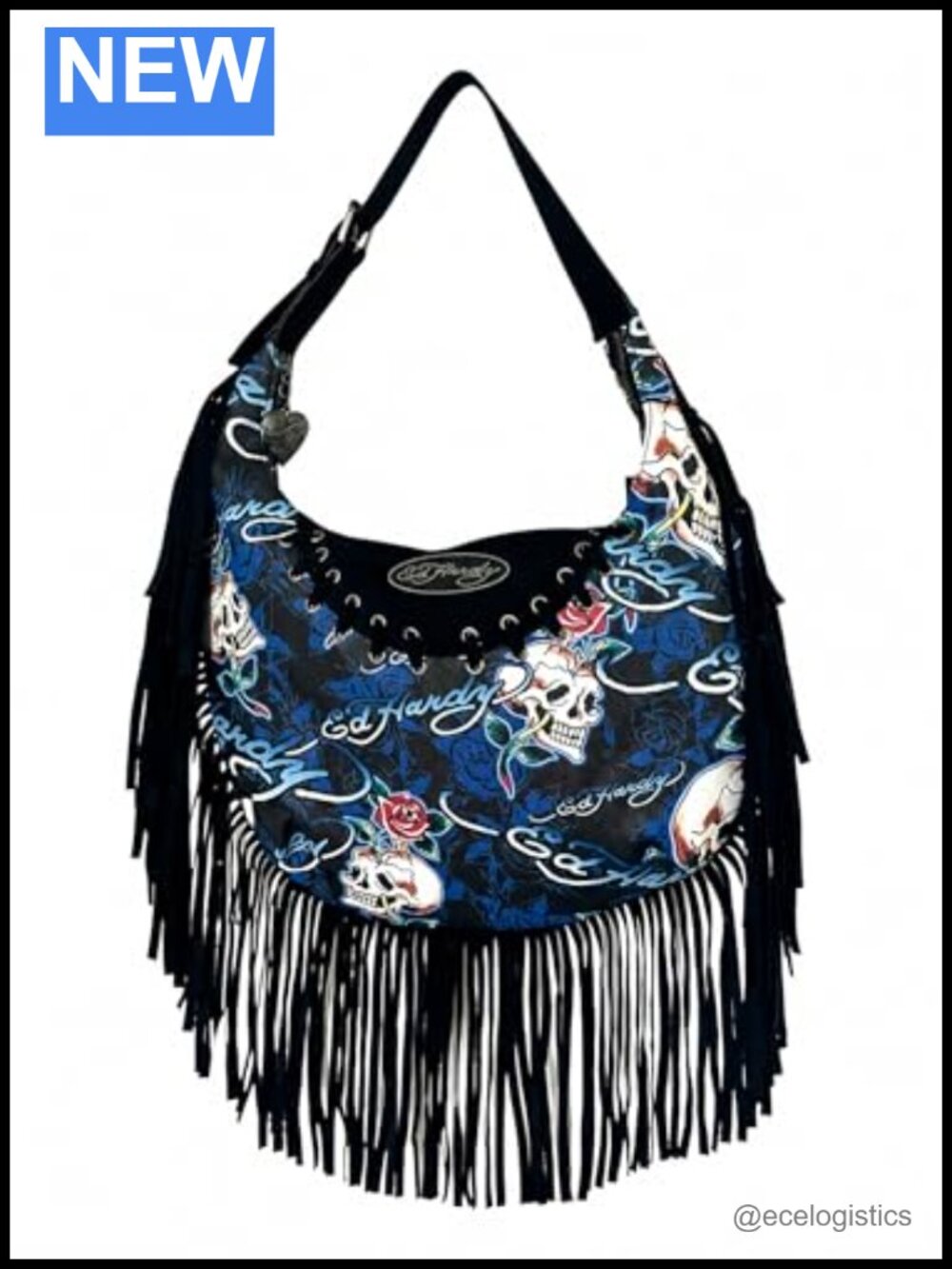 Skull Rose Fringe Hobo Shoulder Bag Studded Lace Tassel Purse